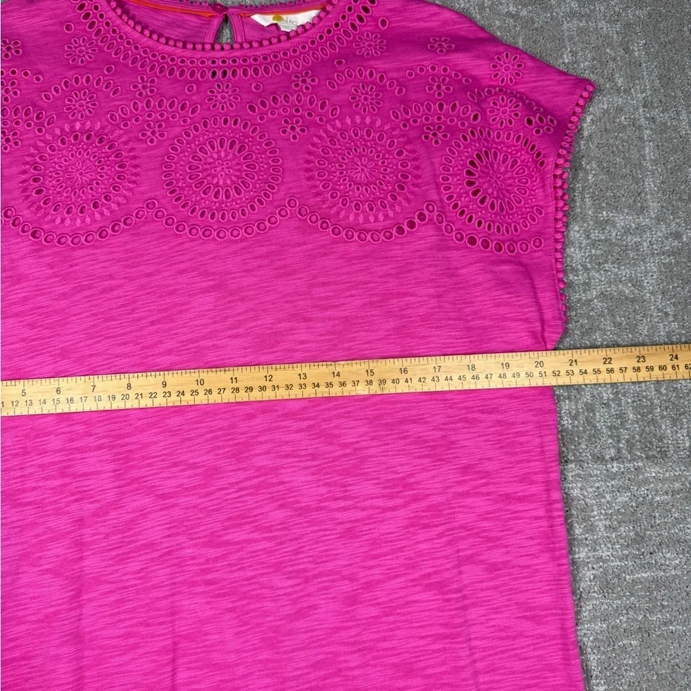 Boden Cutwork Hot Pink Shirt Dress Eyelet Short Sleeve Dress Size 10 - Picture 3 of 8